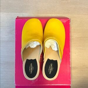 Swedish Hasbeens Yellow Leather Clogs